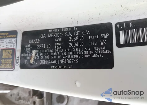 2022 Kia Forte Gt z USA, uszkodzony, nr VIN 3KPF44AC1NE486749